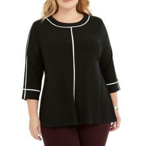 Nwt Alfani Black Piping Crewneck Blouse Top